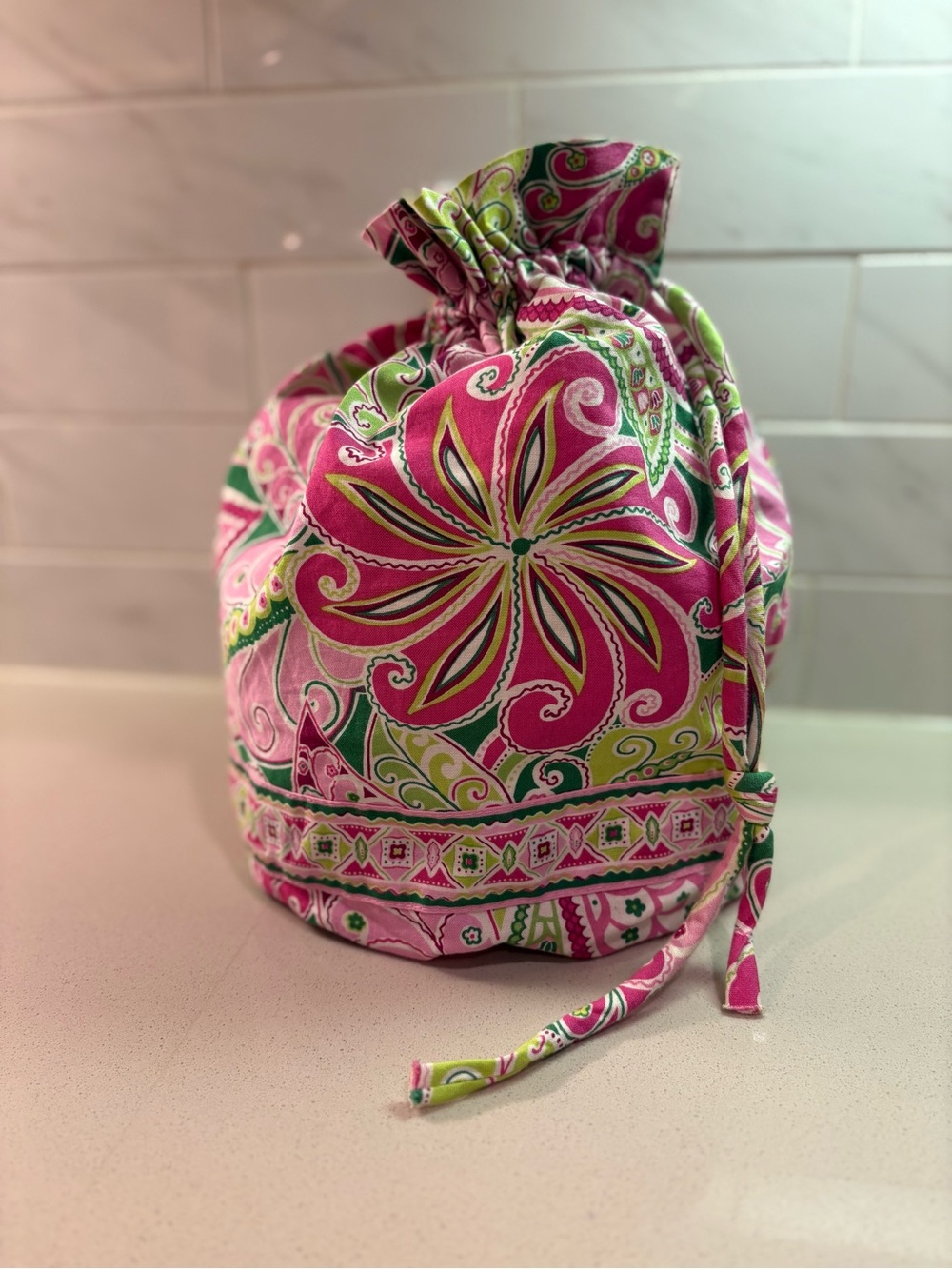 Vintage Vera Bradley•Ditty Bag Pinwheel Pink Drawstring Tote Y2K Retired Print